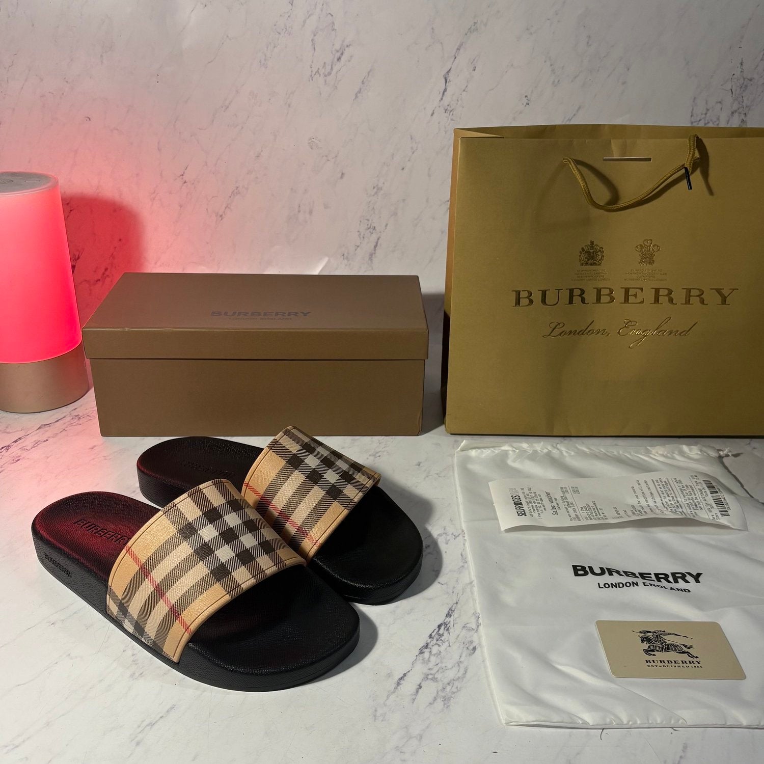 BURBERRY SLIDERS (SIZE 8-11 UK)